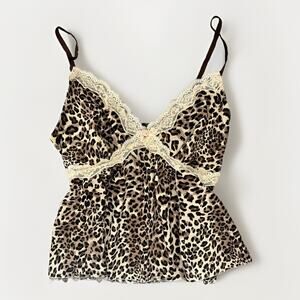 Women’s Size 2XL Camisole Tank Leopard Print Lace Rose Lightweight Y2K Style